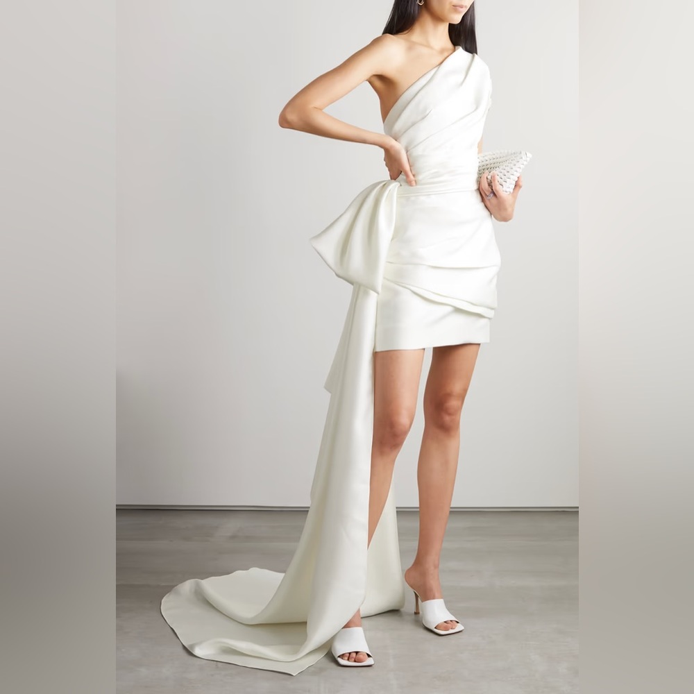 Reem Acra white one-shoulder convertible draped mini dress